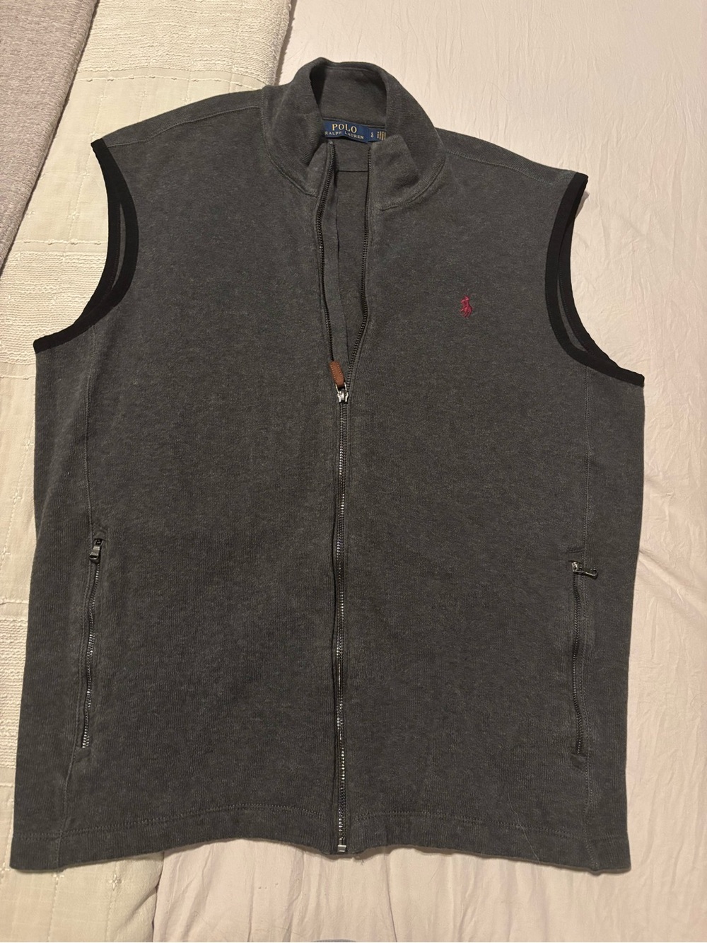 Ralph Lauren Charcoal Gray Zip-Up Hooded Vest